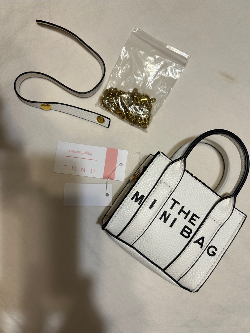 White Mini Tote Bag with Black Trim - 'THE MINI BAG'